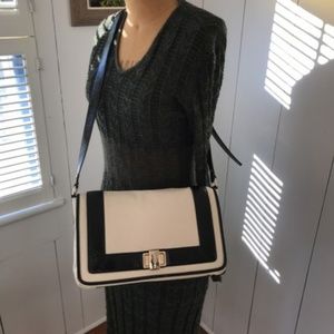 KATE SPADE CREAM AND BLACK PATENT CROSSBODY
